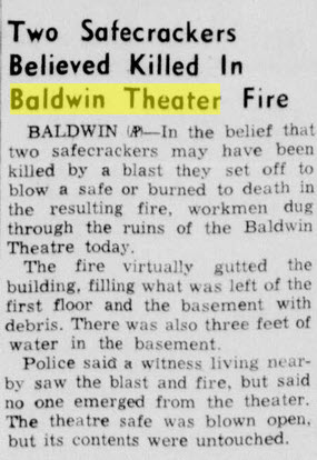 Baldwin Theatre - Dec 2 1954 Robbery And Fire